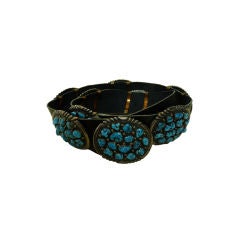 Navajo Sterling Silver, Turquoise and Leather Belt