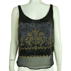 Halston Black and Gold Beaded Top