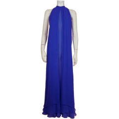 Stavropoulos Layered Blue Silk Chiffon Gown