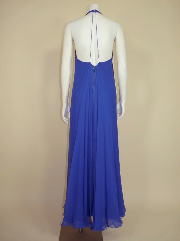 Purple Stavropoulos Layered Blue Silk Chiffon Gown For Sale