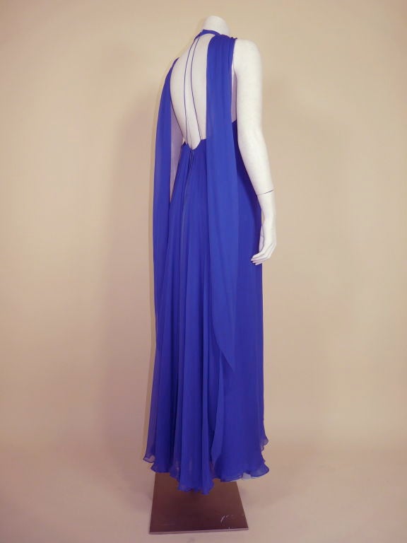 Women's Stavropoulos Layered Blue Silk Chiffon Gown For Sale