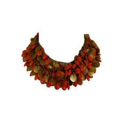 Vintage 1940's Brass and Faux Coral Necklace and Bracelet Set