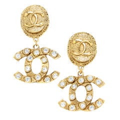 Chanel Logo Earrings with Rhinestones