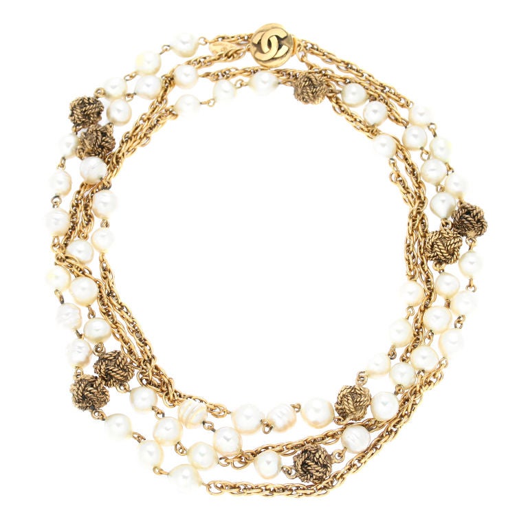 Long Chanel Pearl and Knot Necklace at 1stdibs