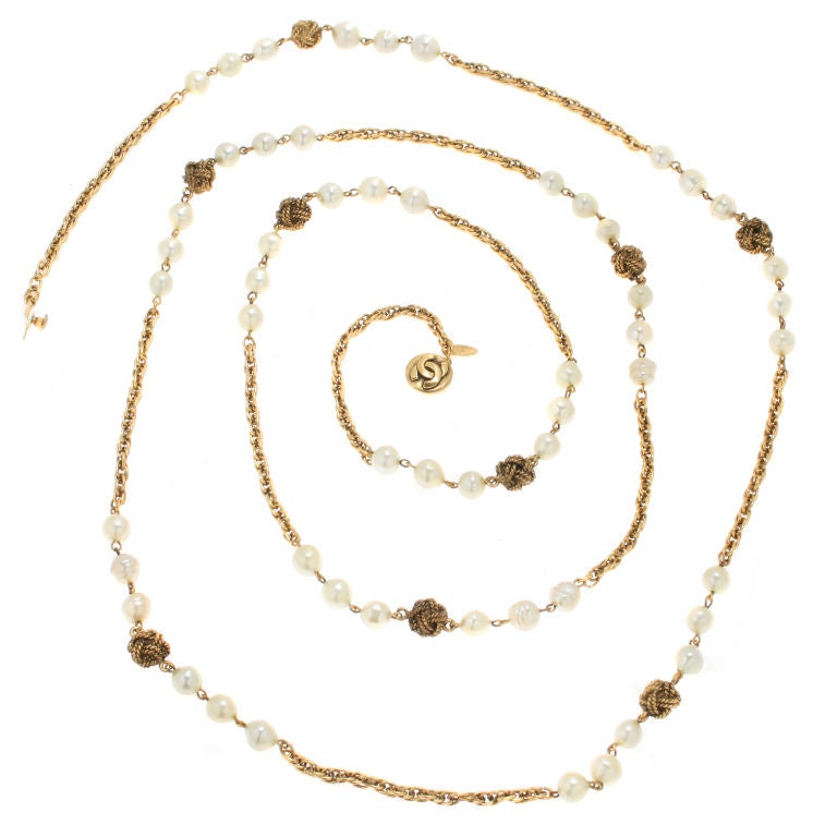 Long Chanel Pearl and Knot Necklace at 1stDibs