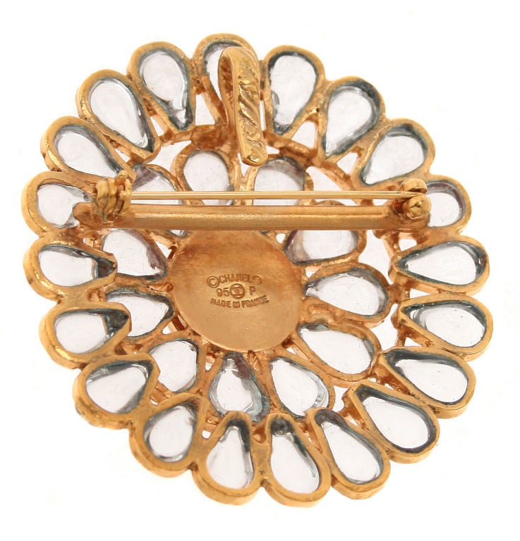 This is a great looking and nicely sized brooch.  It can also be worn on a necklace.  Marked directly on the back CHANEL France and 95 P.