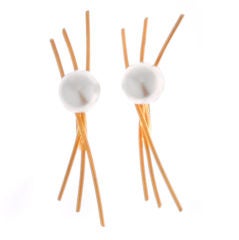 Modernist European Pearl and 14kt Gold Earrings