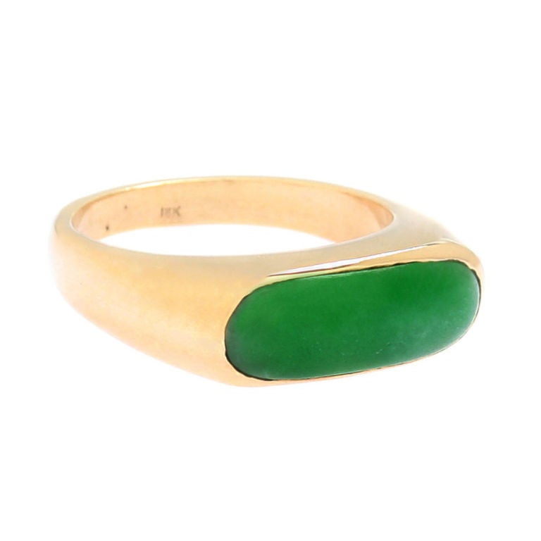Large 18kt Gold and Jade Mens Ring
