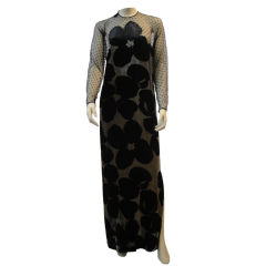 Galanos' Panne Silk Velvet Column with Point d'Esprit Detailing 8