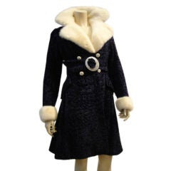 60's Super Mod Royal Purple Broadtail and White Mink Coat