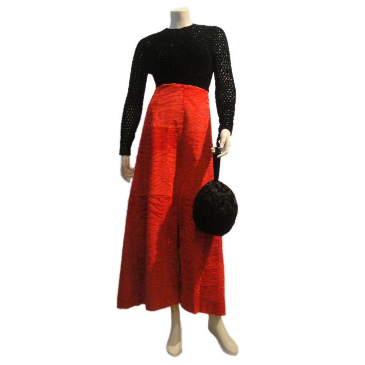 2-Piece Givenchy 70s Red Broadtail and Crochet Chenille Bodysuit