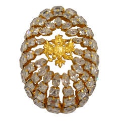 Vintage Faberge Inspired Dramatic Rhinestone Egg Brooch with Crest