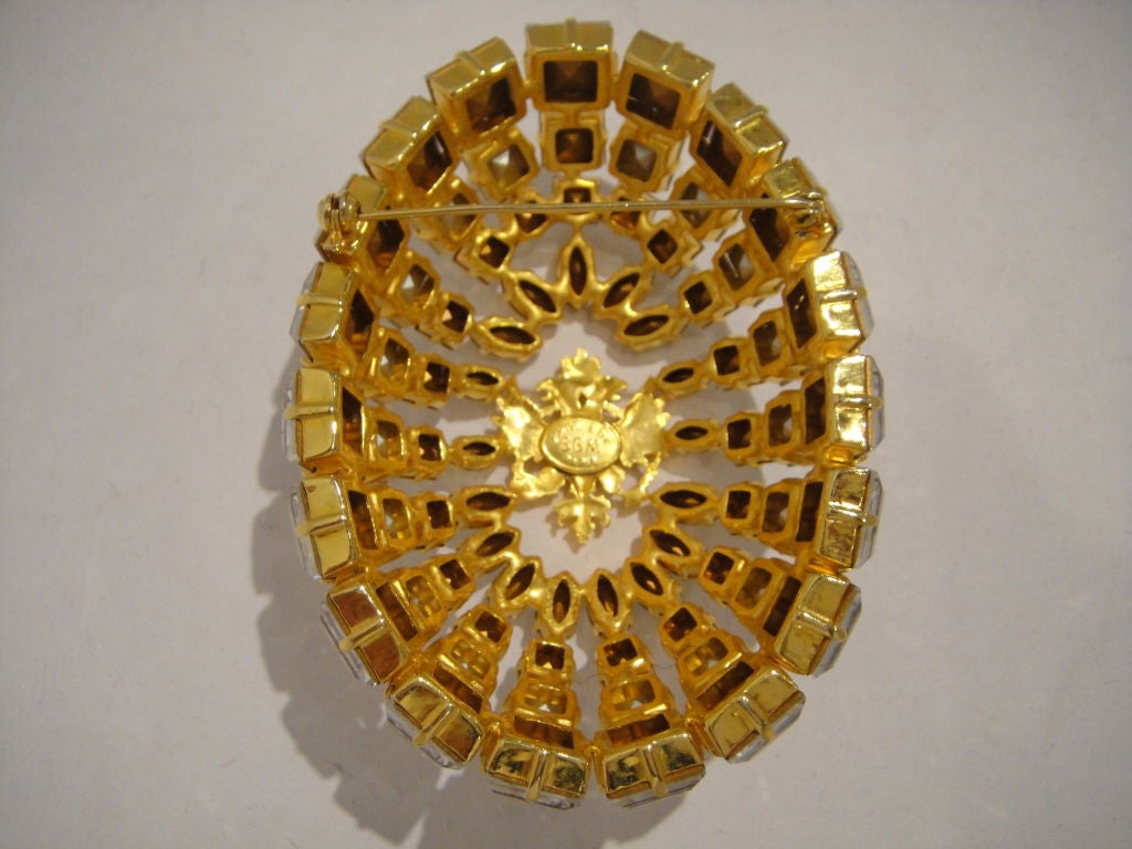 Faberge Inspired Dramatic Rhinestone Egg Brooch with Crest