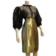 Yves Saint Laurent Rive Gauche Ruffled Blouse with Gold Skirt