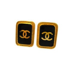 Iconic Chanel Logo Earrings in Metal and Enamel Work