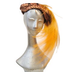 Rare Bird of Paradise Feather and Straw 1950s Hat
