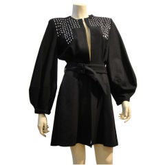 Studded 1940s Black Wool Coat with Strong Shoulder Silhouette
