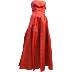 Pauline Trigere 1950s Vivid Pink Strapless Gown 1