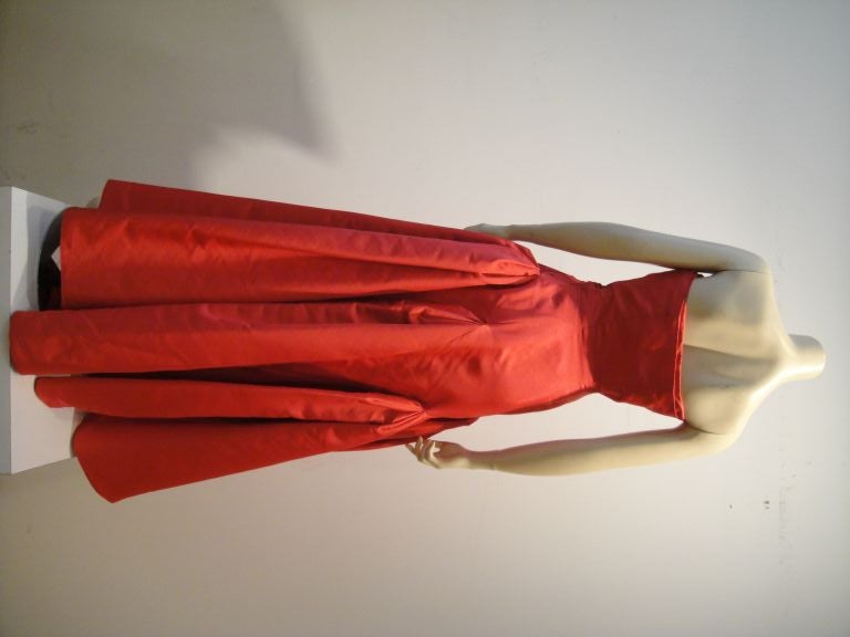 Red Pauline Trigere 1950s Vivid Pink Strapless Gown