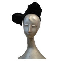 Vintage Flirty 50s Black Satin Bow Hat