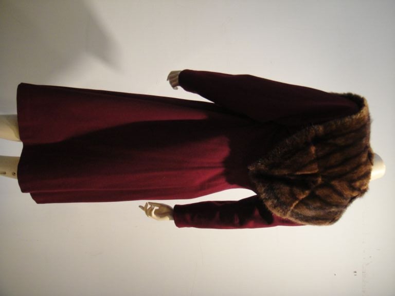 Women's 1940s Burgundy Wool Coat w/ Mink Shawl Collar