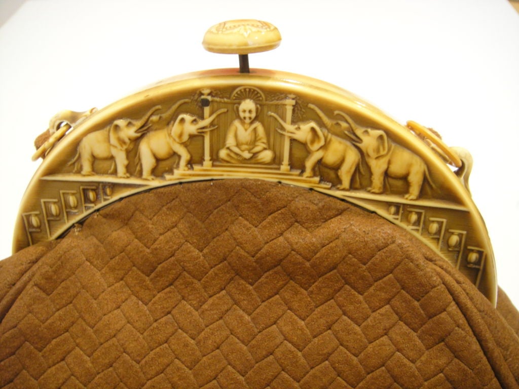 1980s Revivals "Buddha" Celluloid Framed Suede Crossover Bag