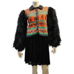 Vintage Sant' Angelo Faux Fur Sleeve Ethnic Knit Jacket