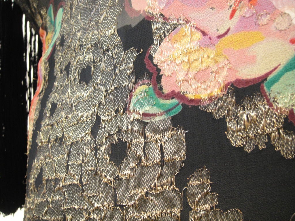 1920s French Silk Chiffon and Lame Floral Shawl 2