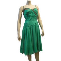 Saks Fifth Avenue 60s Beaded Jade Chiffon Cocktail Dress 3