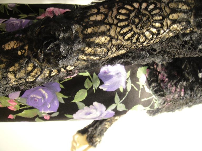 Women's Galanos 80's Floral Print Silk Dress w/ Lace Overlay  Ensemble