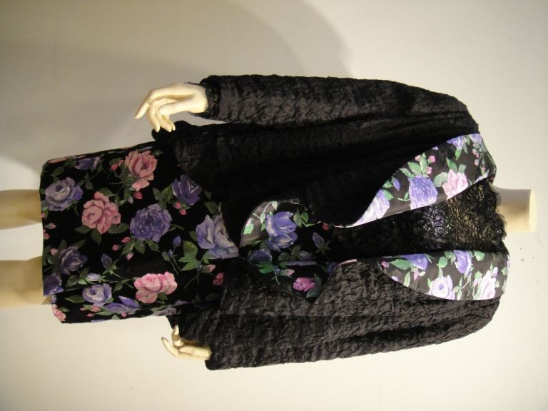 Galanos 80's Floral Print Silk Dress w/ Lace Overlay  Ensemble 3