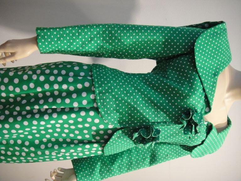 Women's Galanos '80s Whimsical Polkadot Silk Skirt Suit
