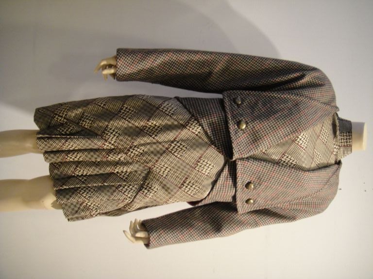 James Galanos Plaid Silk Dress w/  Wool Military Style Jacket 2