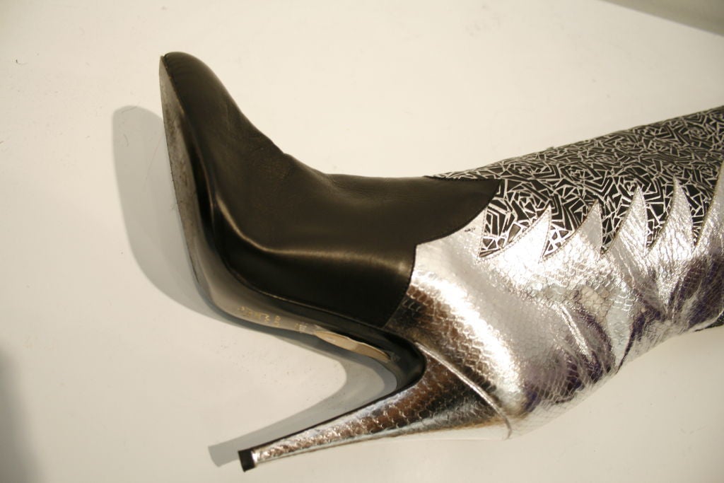 Glam 80s Metallic Leather Patchwork Boots 1