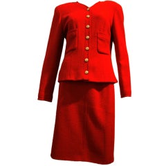 Chanel Red Bouclé Skirt Suit