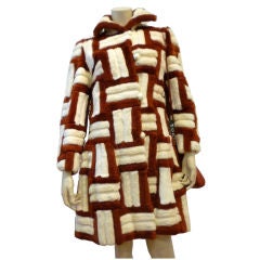 Retro Modernist Sheared Fur Jacket in Two-Tone Basketweave Pattern