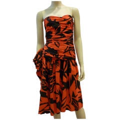 Vicky Tiel 80s Graphic Strapless, Ruched Bodice Sarong Dress