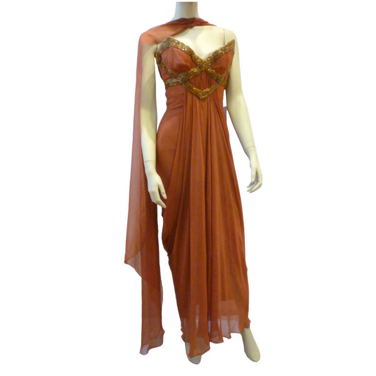 Haute Couture Fei Zandi Strapless Grecian 50s Structured Gown
