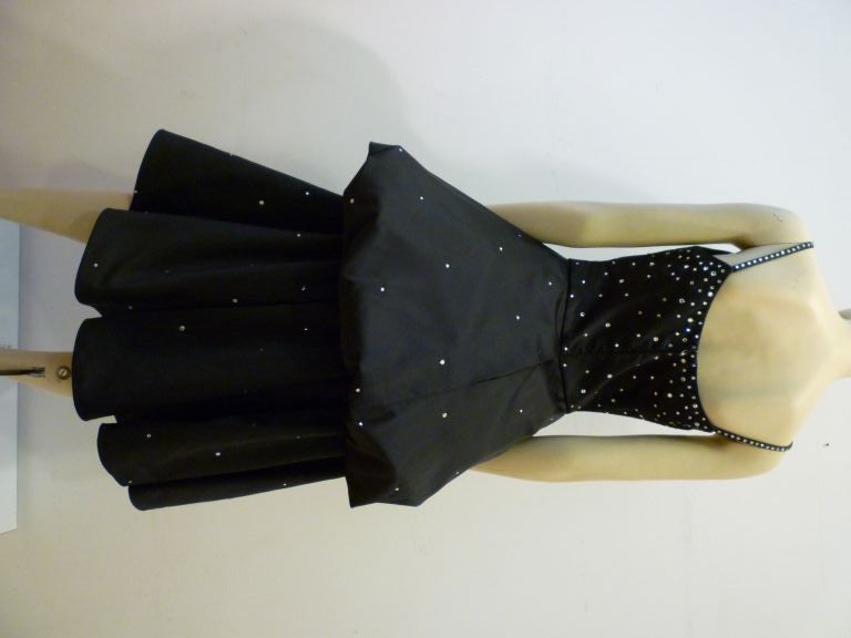 Rhinestone Studded Black Satin Fishtail Bubble Gown 1