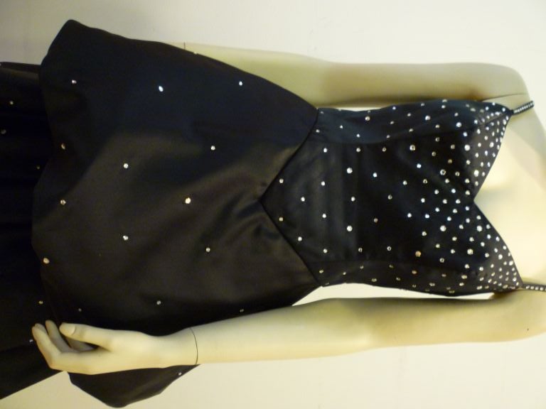 Rhinestone Studded Black Satin Fishtail Bubble Gown 2
