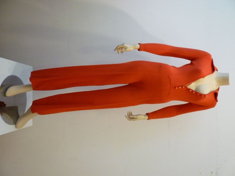 60s Adolfo Bouclé Red Knit Jumpsuit