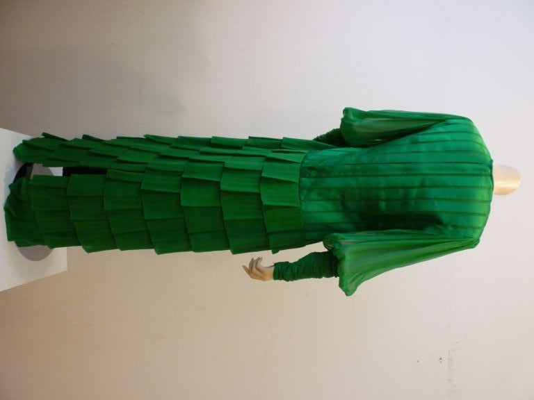 Galanos 80s Kelly Green Ribbon/Chiffon Gown 1