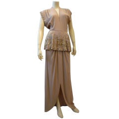 Vintage 40s Taupe Sequined Evening Gown