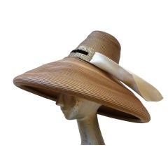 Vintage Huge Leslie James Straw "Audrey" Style Sun Hat
