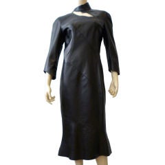 Vintage Mugler 1980s Super Sculpted Leather Dress w/ Cutout and Trumpet