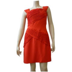 Scaasi Classic Red Cocktail Dress w/ Great Pleated Details