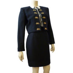 Moschino 80s Navy Bouclé Mini Suit with Whimsical Bicycles