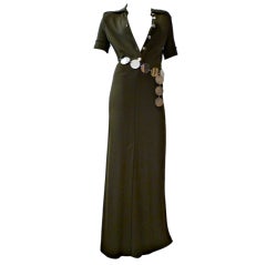 Vintage Paco Rabanne Shirtwaist Rayon Jersey Full Length Dress