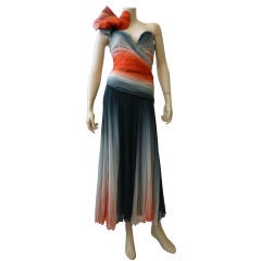 Vicky Tiel 1980s Hand Dyed Silk Chiffon Ombre Gown