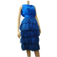 Retro Saks 1960s Feather and Silk Chiffon Cocktail Dress w/ Low Back